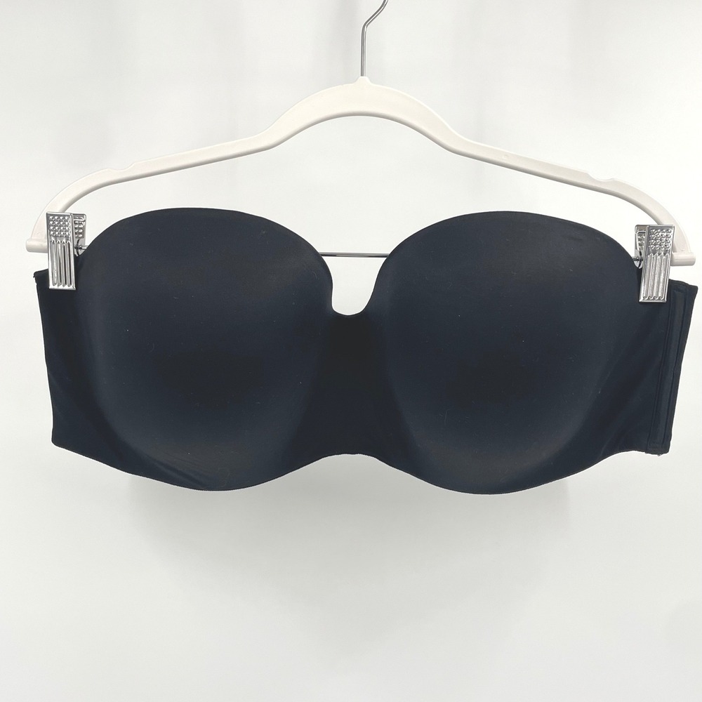 Victoria's Secret Strapless Plunge‎ Bra Black 40DD E90 Lined Seamless, No straps